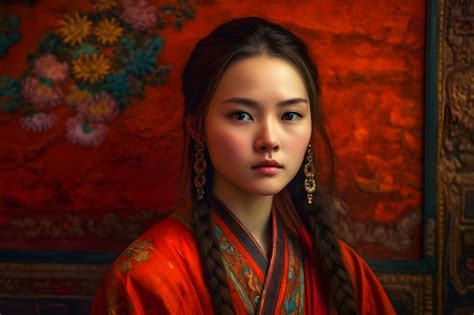 Premium AI Image Asian Woman In Traditional National Dress Neural