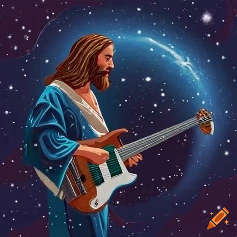 Artistic Representation Of Jesus Christ Playing Bass Guitar In Space On Craiyon