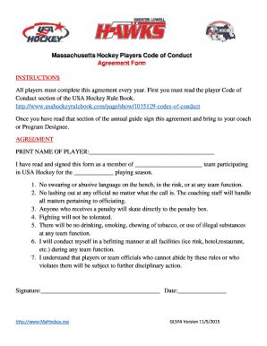 Fillable Online Massachusetts Hockey Players Code Of Conduct Fax Email