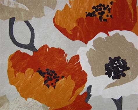 Orange Floral Fabric Modern Orange Fabric by the Yard Modern Floral Drapery Fabric Orange Ivory ...