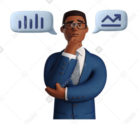 3d Businessman In Glasses Thinking About Statistics Png Svg