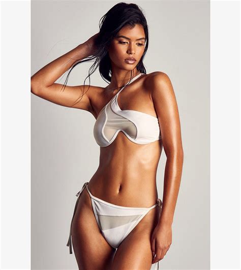 Buy Misspap Mesh Insert Asymmetric Bikini Set In White Thstreet Bahrain