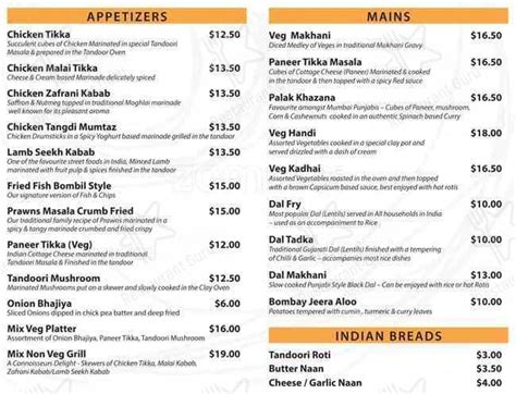 Menu at Mumbai Central - Indian Restaurant, Silverdale, 6/175 Millwater Pkwy