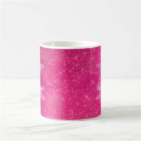 Girly Hot Pink Glitter Sparkle Glam Monogram Name Coffee Mug Zazzle