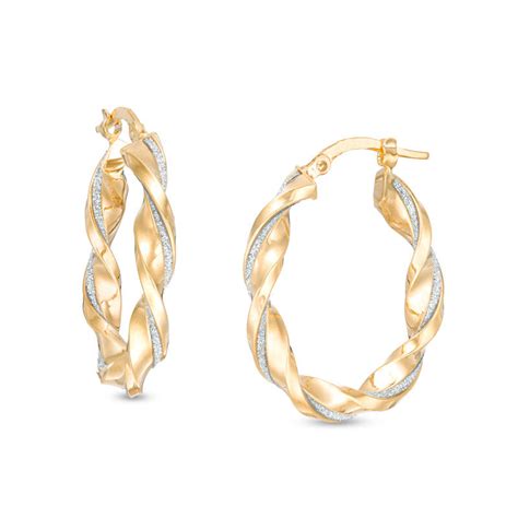 Made In Italy Glitter Enamel Twist Hoop Earrings In 14k Gold Zales