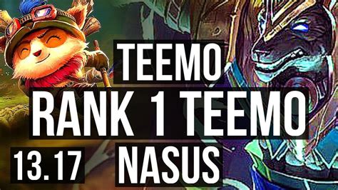 Teemo Vs Nasus Top Rank 1 Teemo 8 0 5 2 9m Mastery 1500 Games