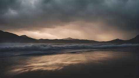 Free Photo Dramatic Seascape With Stormy Sky And Dark Clouds