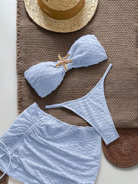 Swim Vcay Women S Summer Beach Textured Halter Bikini Starfish Swimsuit Pcs Set Sexy For