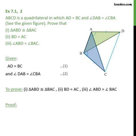 Ex 7 1 2 Abcd Is A Quadrilateral In Which Ad Bc Angle Dab Cba