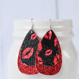 Valentines Day Faux Leather Earrings Teardrop Heart Earrings