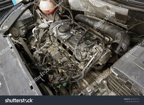 partially disassembled engine modern car ready stock photo