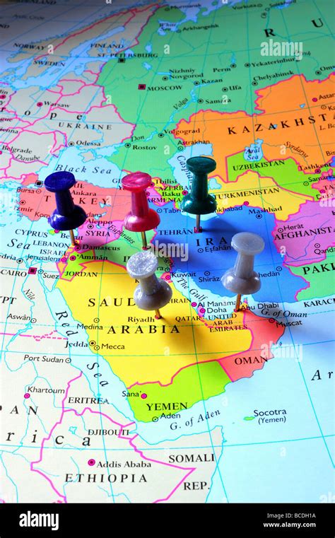 Map Pins In Middle East Map Stock Photo Alamy