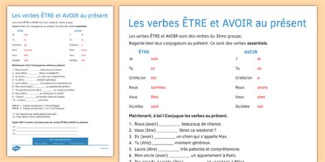 French Verb Conjugation Etre And Avoir