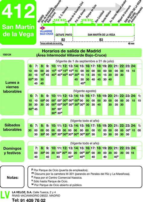 Horarios de autobús 412 Madrid Villaverde Bajo Cruce San Martín