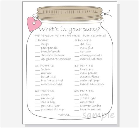 What S In Your Purse Printable Bridal Shower Game DIY Etsy