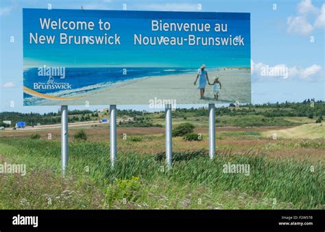 Canada New Brunswick Welcome Billboard Sign On Border Of Nova Scotia