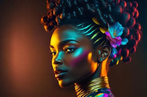 Premium Photo | Fashion portrait beautiful black woman in neon studio ...