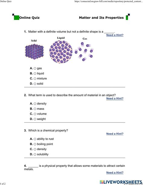 Matter Properties And Changes Worksheet Live Worksheets