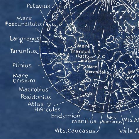 Map of the Moon Lunar Surface Astronomy Print Recovered - Etsy