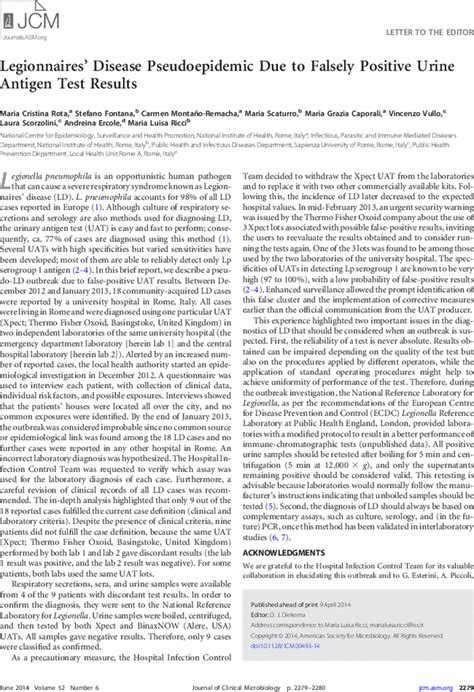 Legionnaires Disease Pseudoepidemic Due To Falsely Positive Urine Antigen Test Results