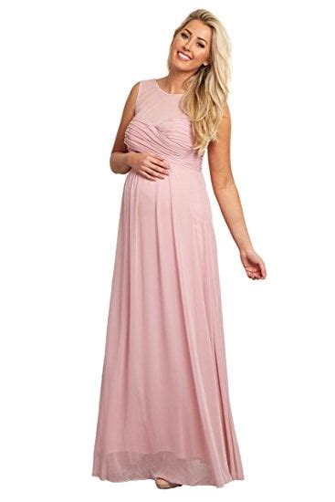 Pinkblush Maternity Mesh Neckline Ruched Bust Evening Gown Best