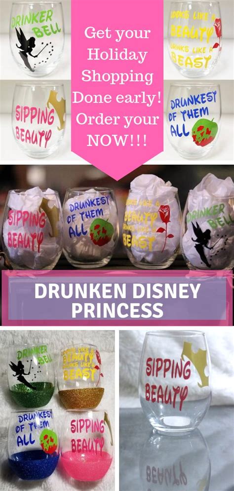 Disney Princess Wine Glass Set With Inspiration From Tinker Bell Sleeping Beauty Beauty And