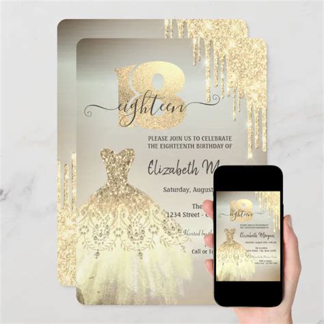 Chic Gold Drips Dress Th Invitation Zazzle