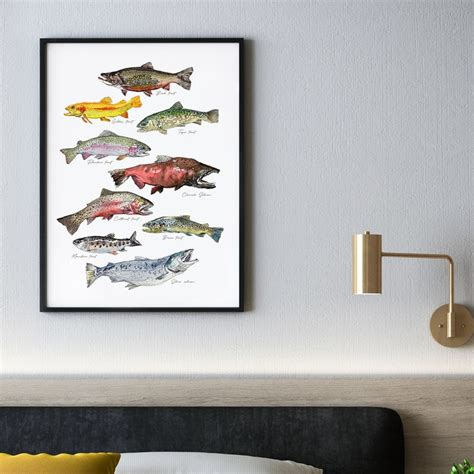 PRINTABLE Fish Watercolor Print Trout And Salmon Poster Fish Painting