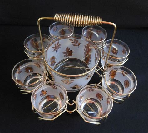 Vintage S S Libbey Golden Foliage Glassware Set Of And Ice