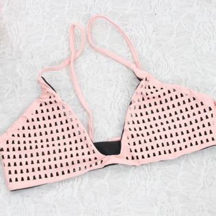 Sexy Upper Pink Bottom Black Mesh Hollow Two Piece Bikini On Luulla