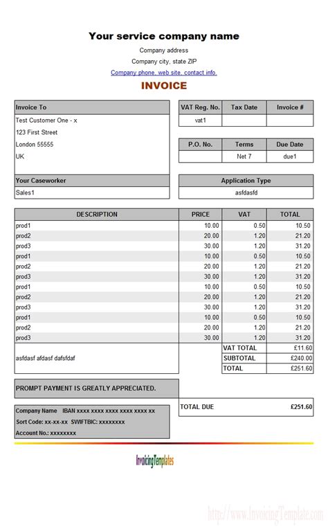 Vat Invoice Example Invoice Template Ideas