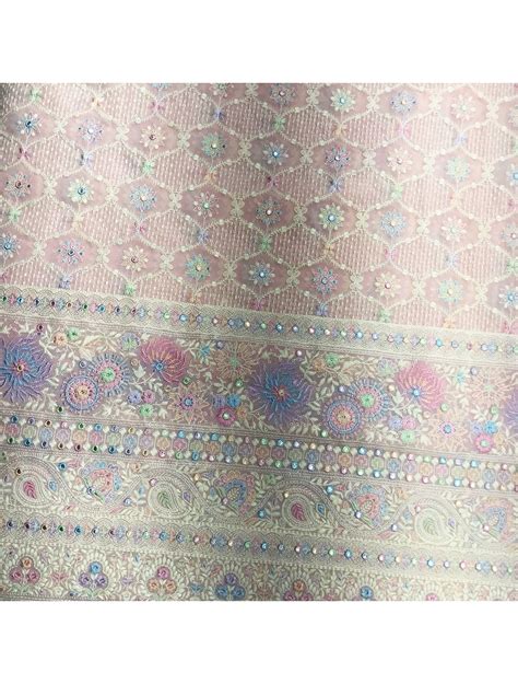 Light Pink Premium Embroidery Georgette Fabric With Border Saroj Fabrics