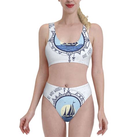 Adobk Not All Who Wander Are Lost Print Women High Waisted Bikini Set