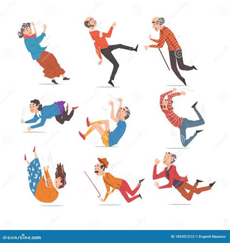 Elderly People Falling Down Set Retired Male And Female Persons