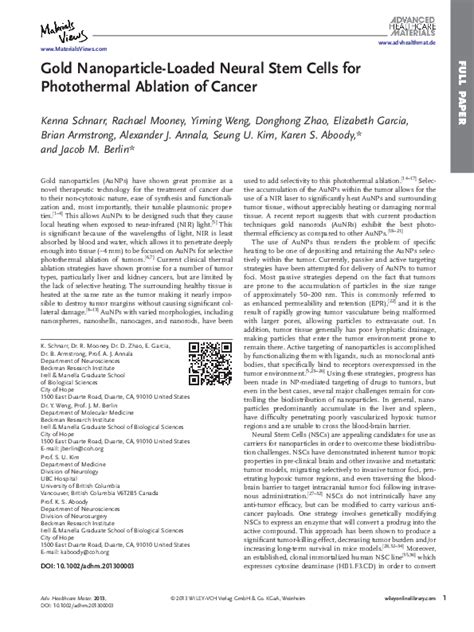 Pdf Gold Nanoparticle Loaded Neural Stem Cells For Photothermal