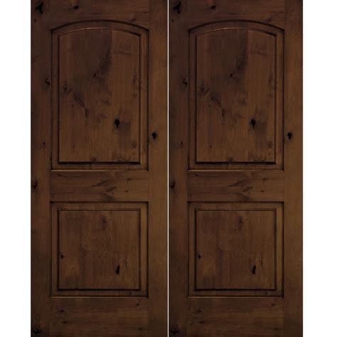 Krosswood Doors 64 In X 96 In Rustic Knotty Alder 2 Panel Arch Top Provincial Stain Right Hand