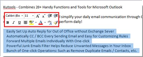 How To Show Mini Toolbar On Selection In Outlook