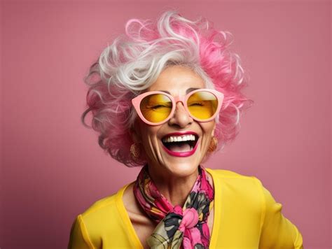 Premium Photo Portrait Of A Smiling Senior Woman With Makeup Pink