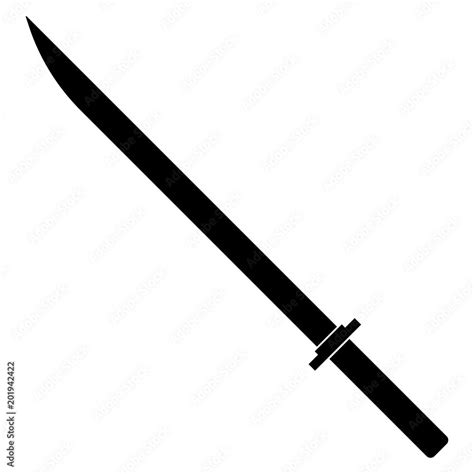 Simple, black katana (shorter blade) silhouette illustration. Isolated ...