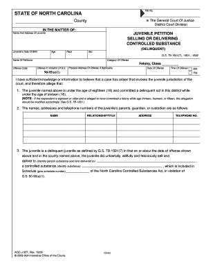 Fillable Online Nccourts Juvenile Petition Selling Or Delivering