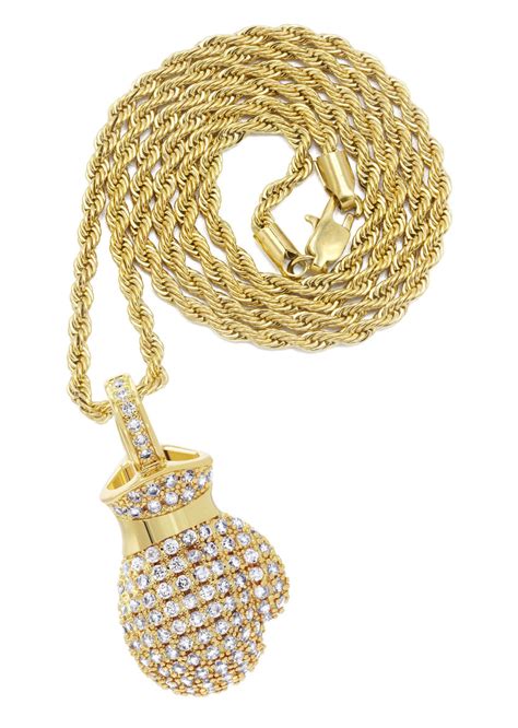 Mens Gold Plated Rope Chain And Boxing Glove Pendant Appx 202 Grams