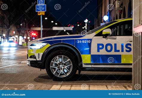 The Swedish Police Patrolling In A Volvo V90 Estate Car Editorial Image