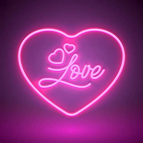 Bright Heart Neon Sign Retro Neon Love Sign Purple Background Stock