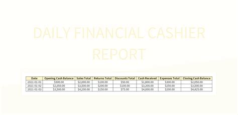 Daily Financial Cashier Report Excel Template And Google Sheets File