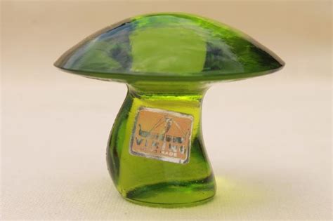 Retro Vintage Viking Glass Paperweight Lime Green Art Glass Mushroom