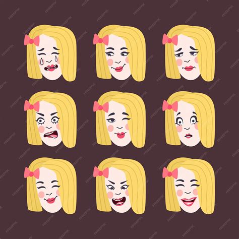 Premium Vector Set Of Womans Emotions Facial Expression Girl Avatar Illustration Of A Flat Design