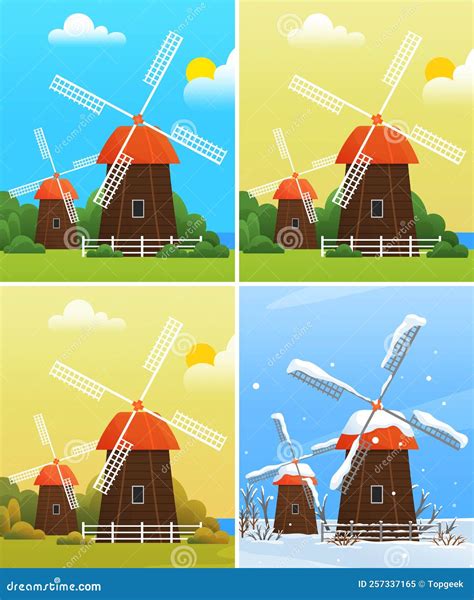 Farmyard Windmill Canal Isometric Composition Cartoon Vector