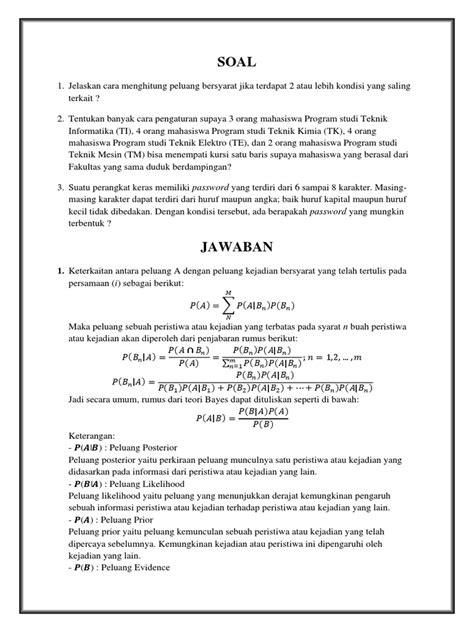 Soal Dan Jawaban Tpl0142 10 Kombinatorika Dan Teorema Bayes Statistik Dasar Pdf