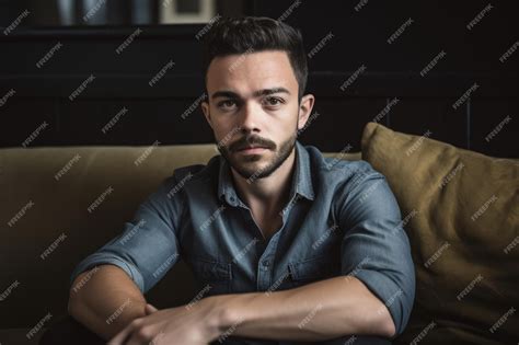 Premium Photo Portrait Of A Handsome Young Man Sitting On A Sofa In