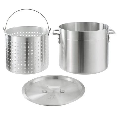 Choice Qt Standard Weight Aluminum Stock Pot With Steamer Basket